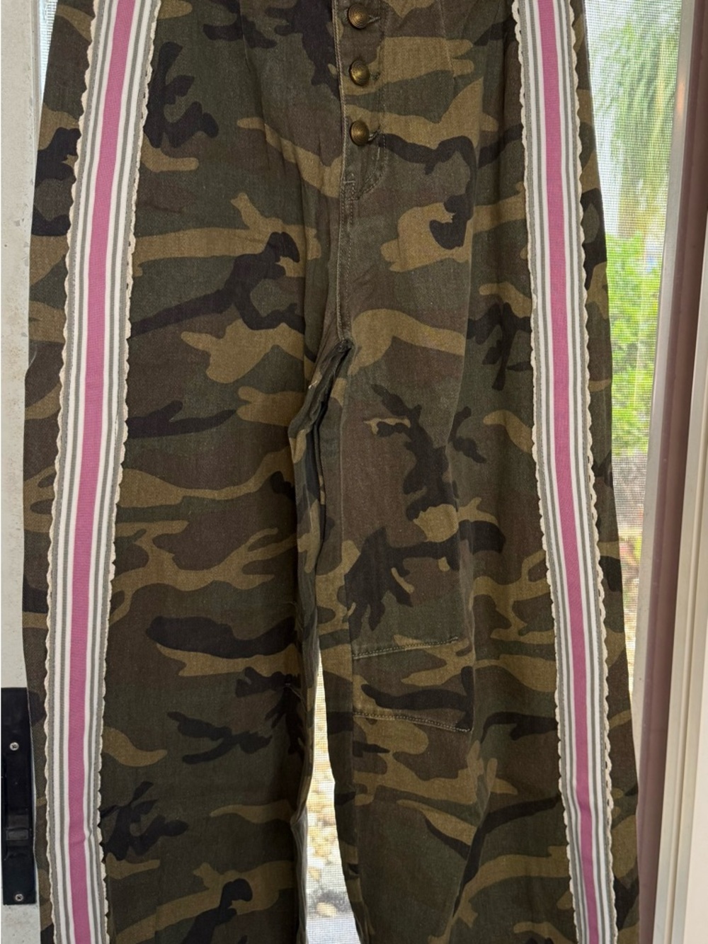 POL Camo Cargo Pants with Pink and White Side Stripes NWOT
